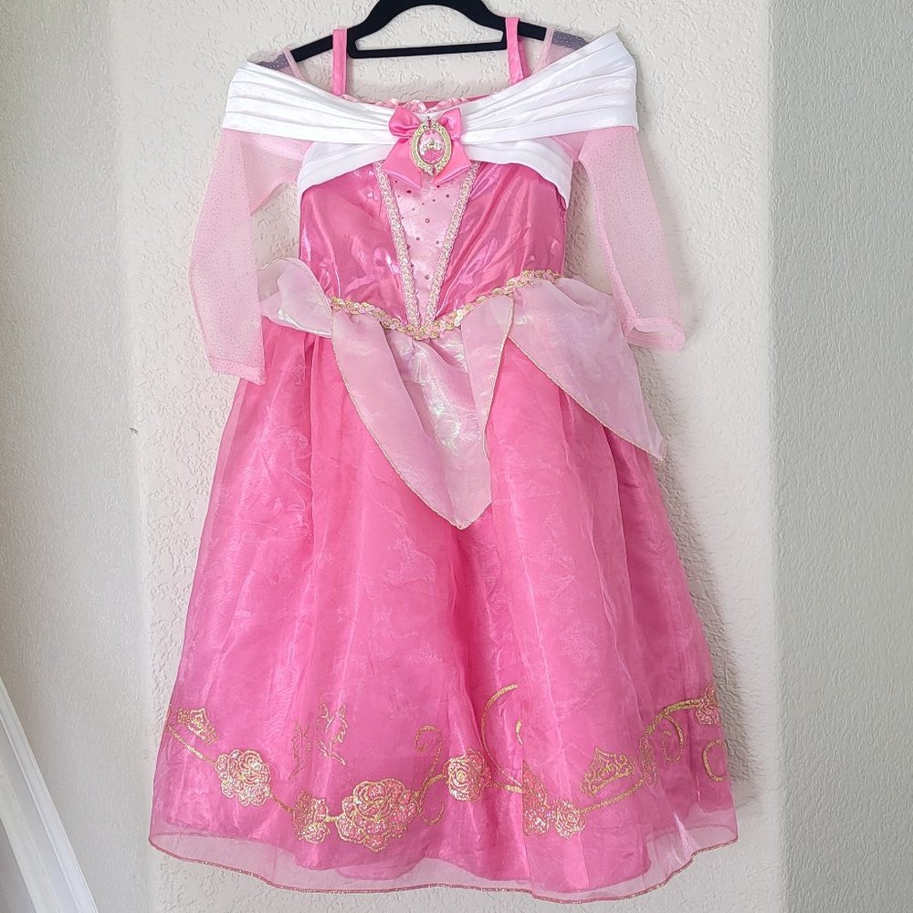 Disney Store Sleeping Beauty Aurora Costume Dress Size 5/6 with Tiara and Wand
